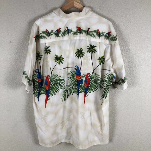 KYs Shirt White Tropical Print Button Up Collared Casual Vacation Mens X Large - Picture 9 of 11